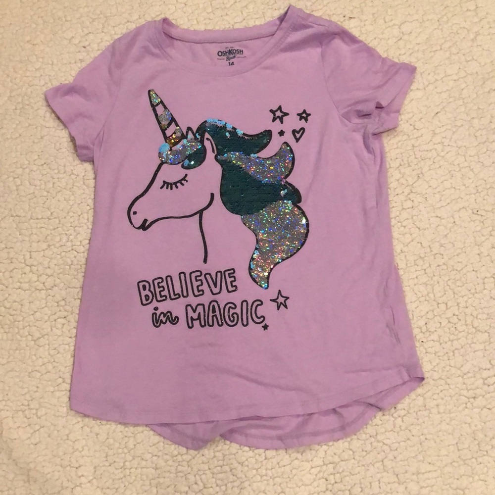Purple flip sequin unicorn girls t shirt